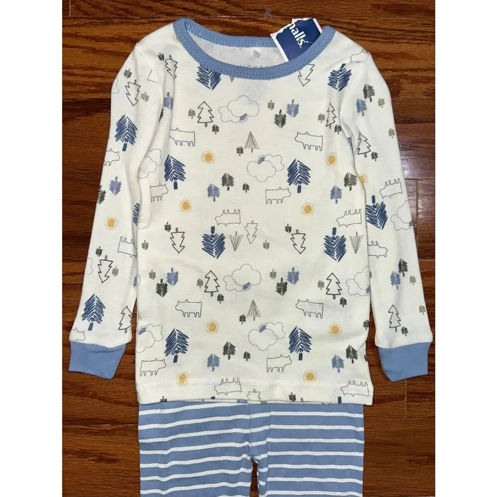 NWT Chickpea Pajamas Baby Boys Woodland Forest Striped Cotton Pajama Set 18M